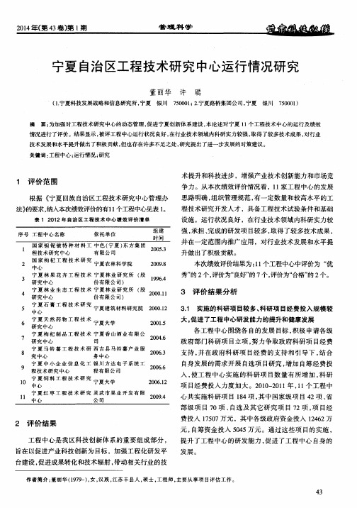 宁夏自治区工程技术研究中心运行情况研究