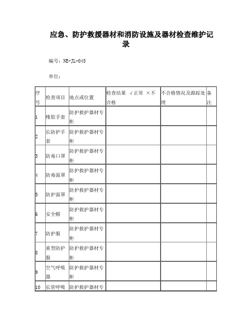 应急、防护救援器材和消防设施及器材检查维护记录