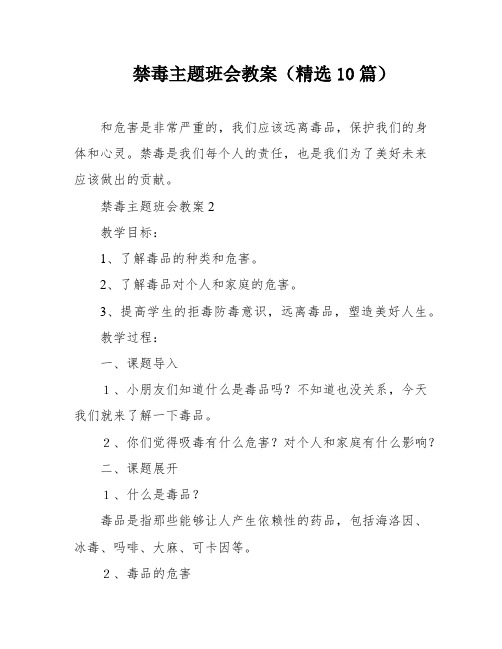 禁毒主题班会教案(精选10篇)