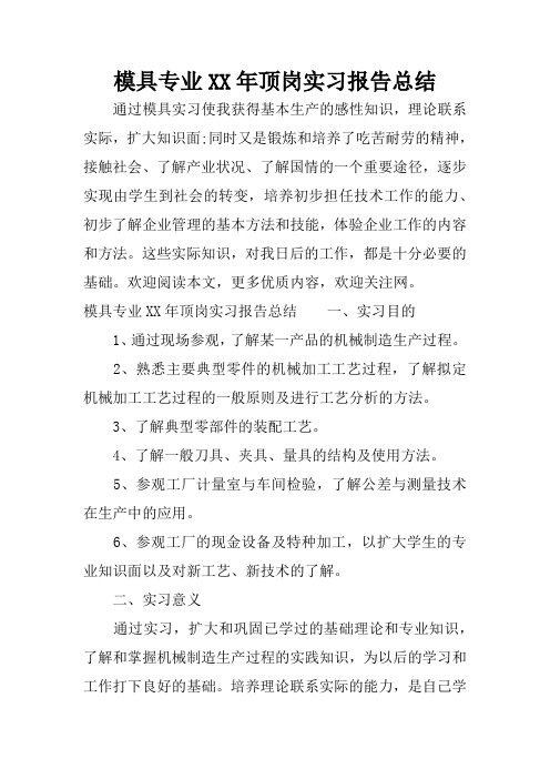 模具专业XX年顶岗实习报告总结_1