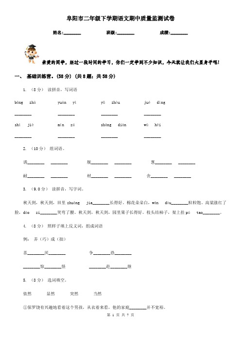 阜阳市二年级下学期语文期中质量监测试卷