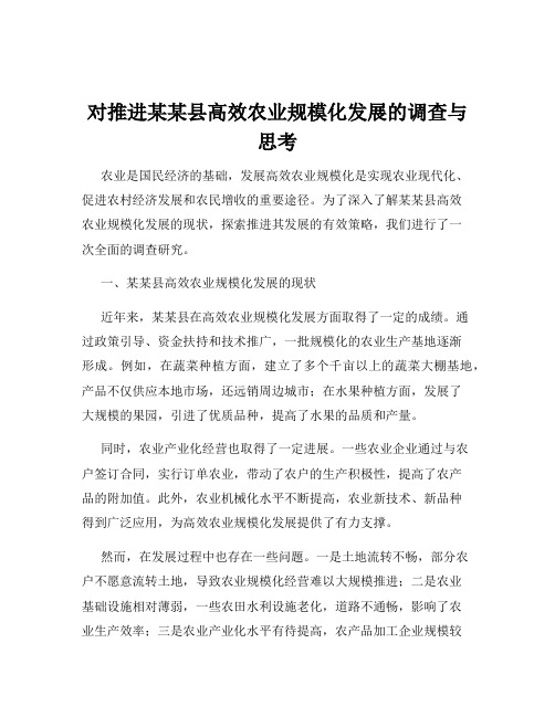 对推进某某县高效农业规模化发展的调查与思考