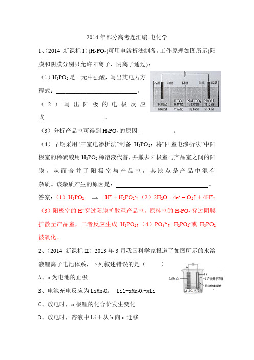 2014部分电化学高考题