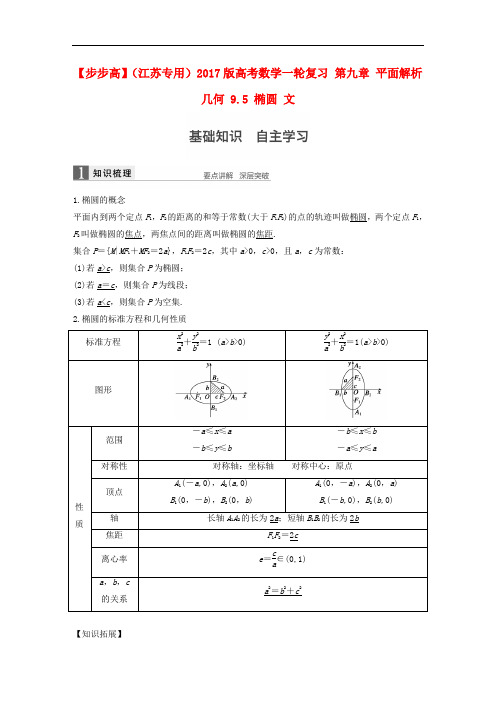 高考数学一轮复习 第九章 平面解析几何 9.5 椭圆 文