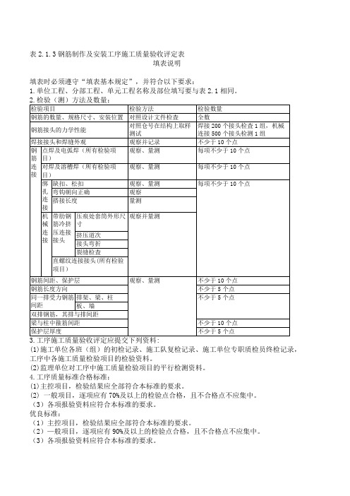 表2.1.3钢筋制作及安装质量评定表.doc