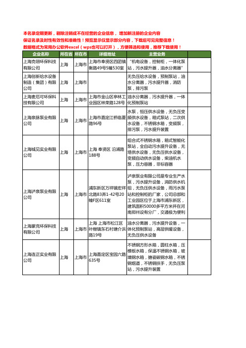 新版上海市污水提升泵站工商企业公司商家名录名单联系方式大全21家