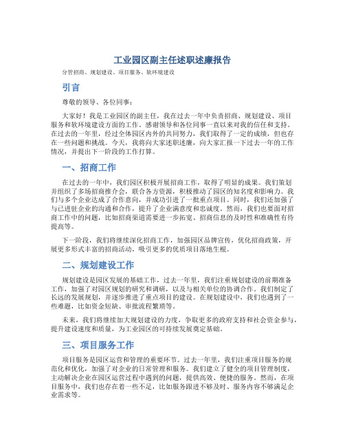 工业园区副主任述职述廉报告(分管招商、规划建设、项目服务、软环境建设)