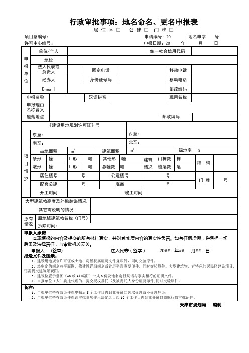 地名命名更名申报表