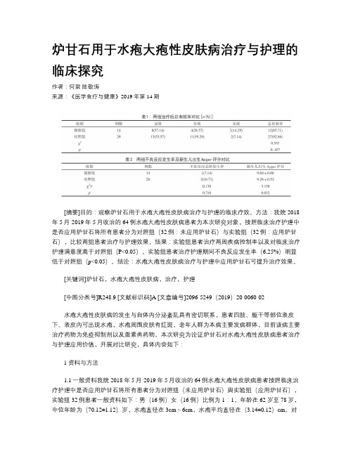 炉甘石用于水疱大疱性皮肤病治疗与护理的临床探究