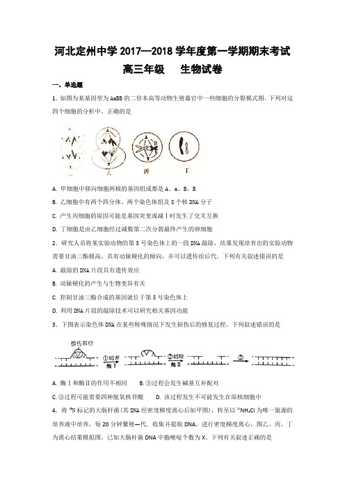 河北省定州中学2018届高三上学期期末考试生物试题+Word版含答案