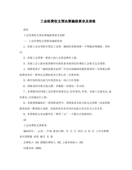 工会经费收支预决算编报要求及表格