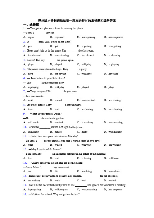 译林版小升初语法知识—现在进行时的易错题汇编附答案