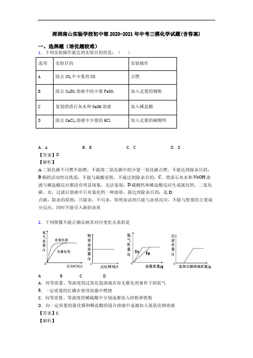 深圳南山实验学校初中部2020-2021年中考三模化学试题(含答案)