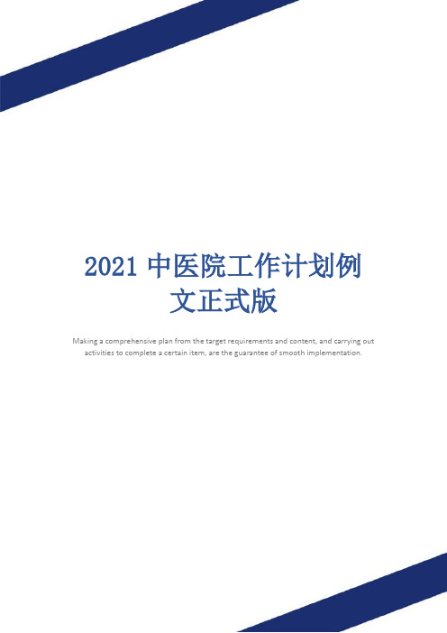 2021中医院工作计划例文正式版