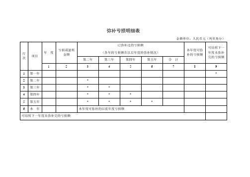 弥补亏损明细表