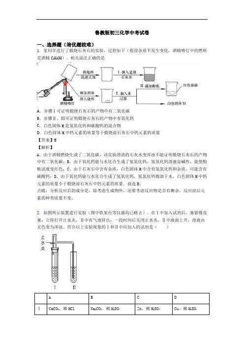 鲁教版初三化学中考试卷