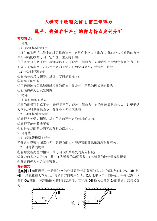 最新人教高中物理必修1第三章弹力绳子、弹簧和杆产生的弹力特点案例分析-word文档