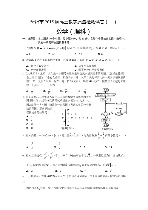 湖南省岳阳市2015届高三质量检测(二)数学(理)试卷