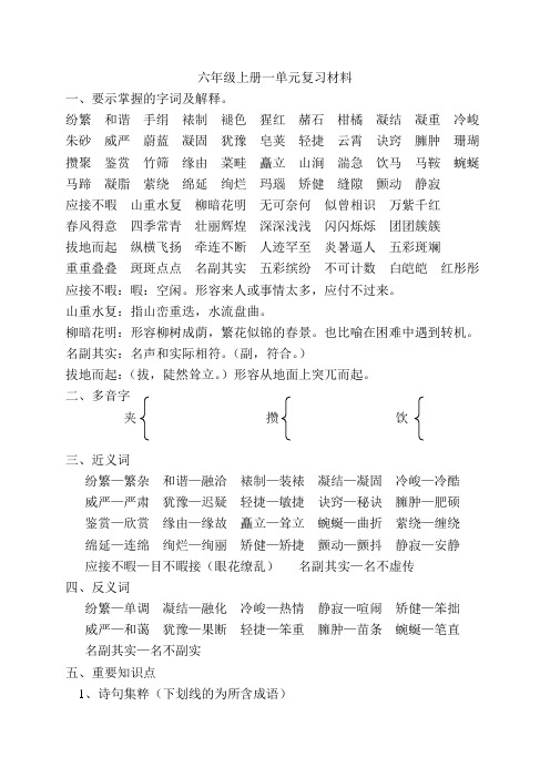 西师版六年级上册一单元复习材料