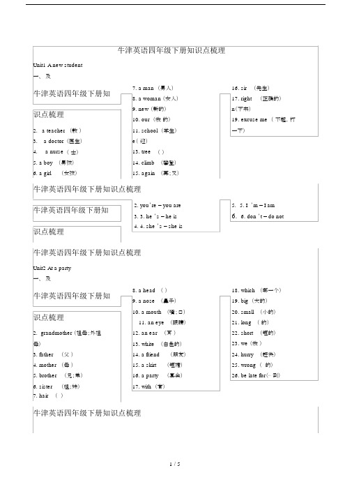 牛津英语小学四年级的下册的学习知识点梳理.docx