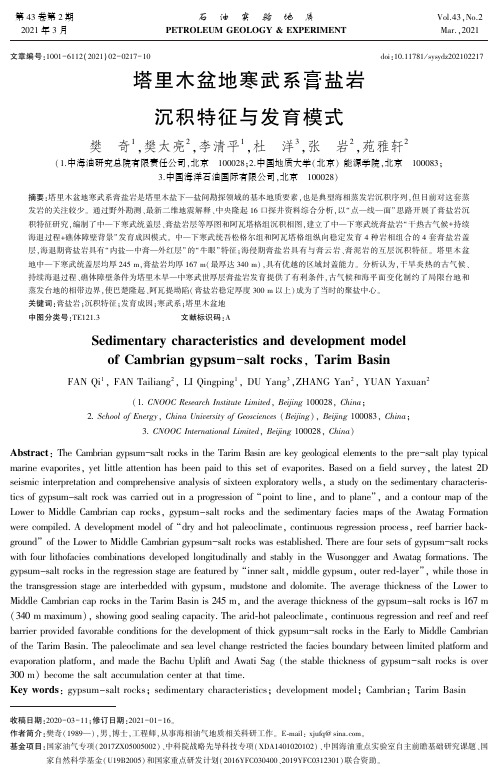 塔里木盆地寒武系膏盐岩沉积特征与发育模式