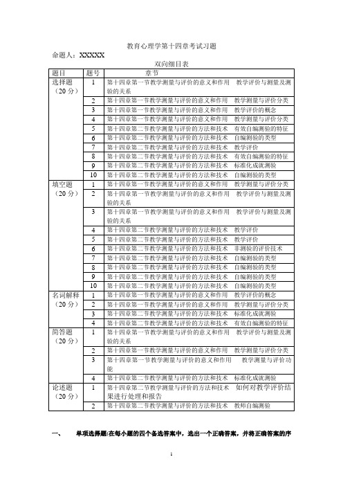 教育心理学第十四章考试习题