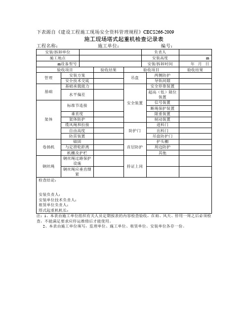 施工现场塔式起重机检查记录表