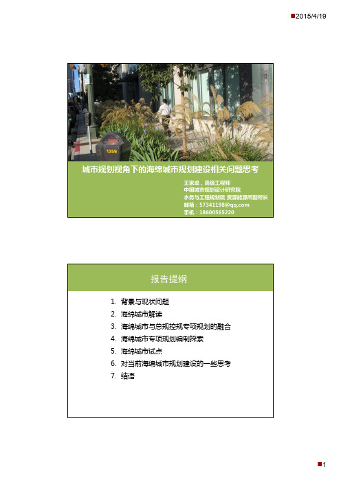 王家卓—城市规划视角下的海绵城市规划建设相关问题思考20150419(课件)