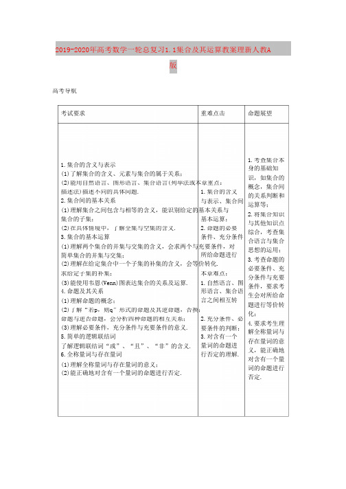 2019-2020年高考数学一轮总复习-1.1-集合及其运算教案-理-新人教A版