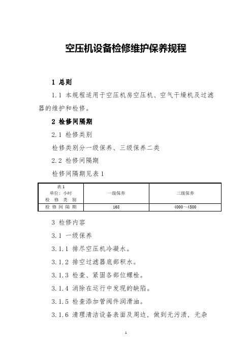 空压机设备检修维护保养规程