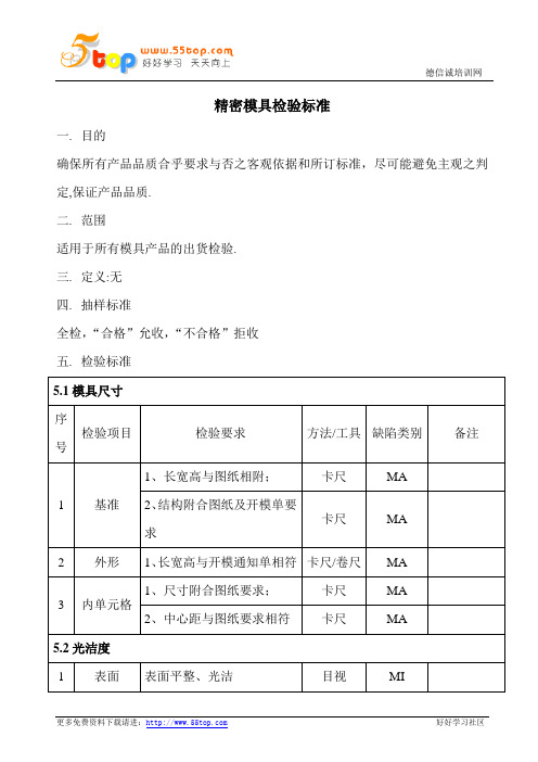 精密模具检验标准