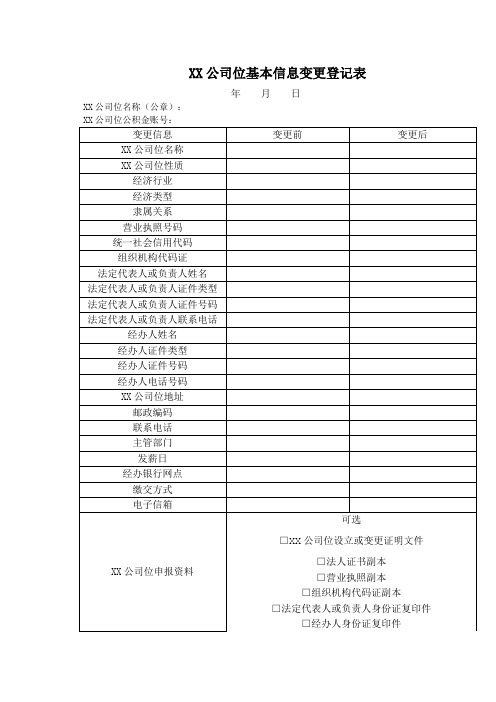 单位基本信息变更登记表【模板】