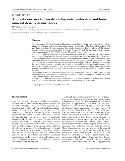 anorexia nervosa in female adolescents endocrine and bone