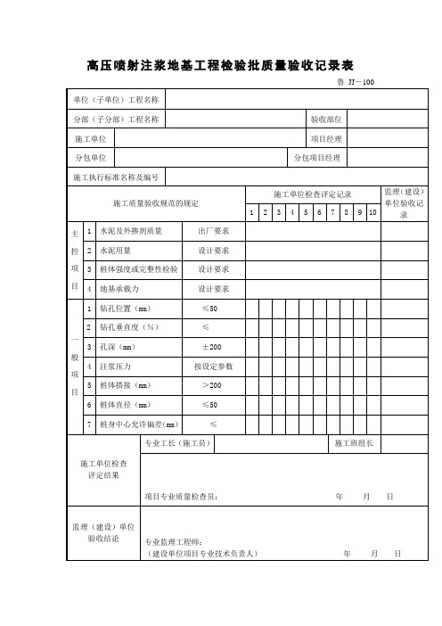 高压喷射注浆地基工程检验批质量验收记录表