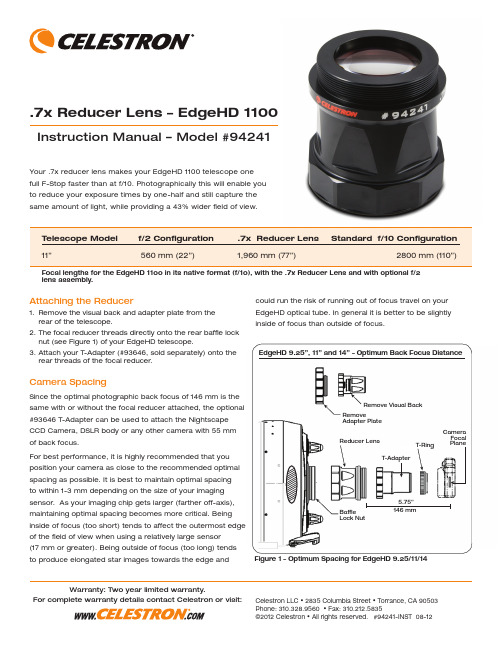 Celestron EdgeHD 1100 0.7x Reducer Lens Instructio