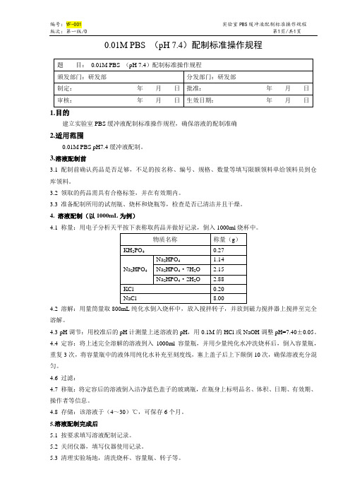 0.01M PBS (pH 7.4)配制标准操作规程