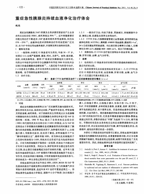 重症急性胰腺炎持续血液净化治疗体会