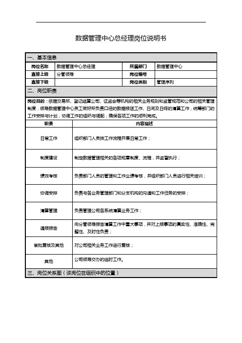 证券公司岗位说明书证券公司数据管理中心总经理