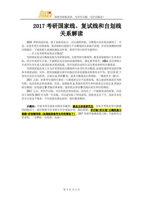 2017考研国家线、复试线和自划线关系解读