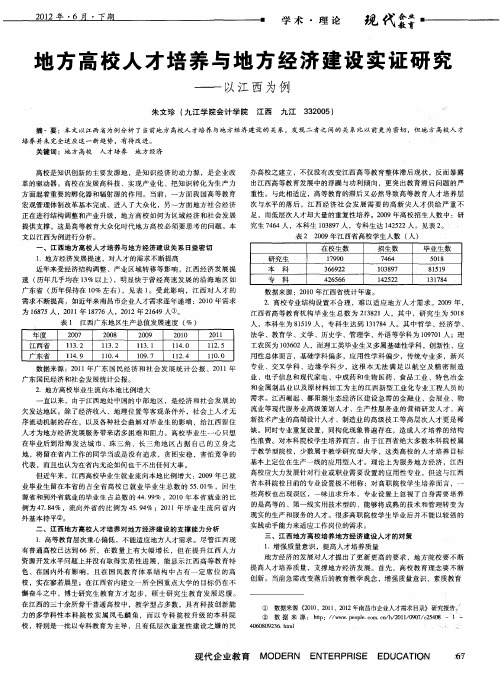 地方高校人才培养与地方经济建设实证研究——以江西为例