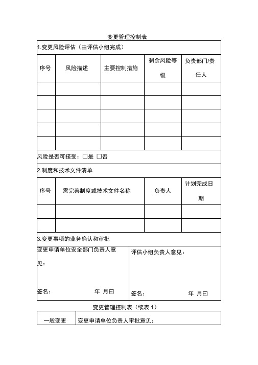 变更管理控制表