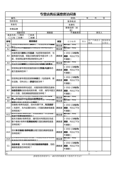 汽车售后服务调查问卷