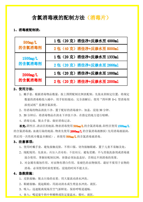 含氯消毒剂配制方法【消佳净粉剂】