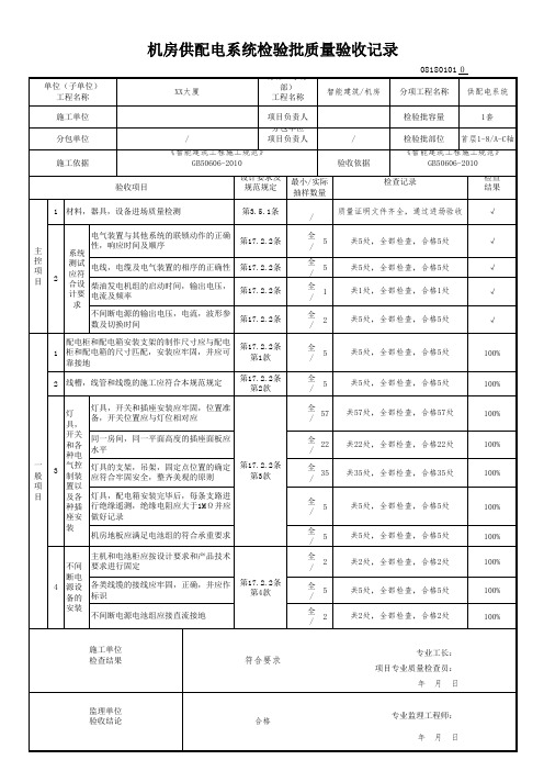 机房供配电系统调试检验批质量验收记录