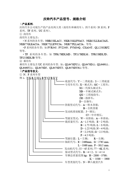 庆铃汽车产品型号介绍