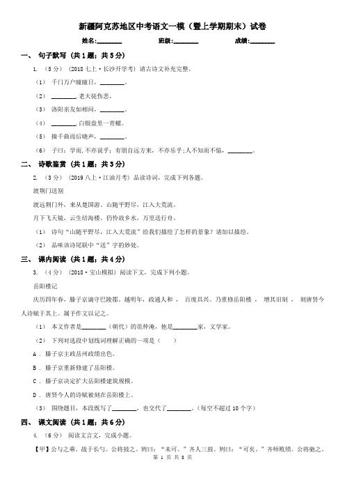 新疆阿克苏地区中考语文一模(暨上学期期末)试卷