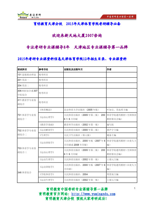 2015年考研专业课资料信息天津体育学院12年招生目录、专业课资料