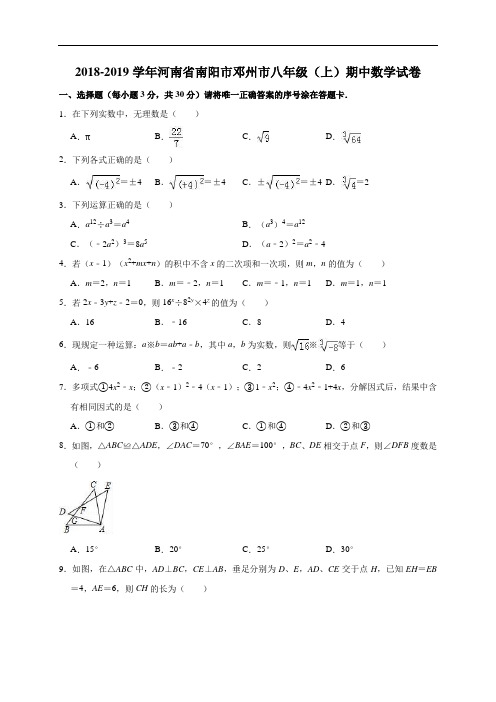 56.八年级新人教版数学上册河南省南阳市邓州市八年级上期中数学试卷