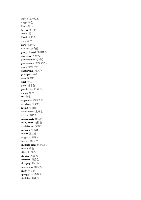 颜色英文对照表