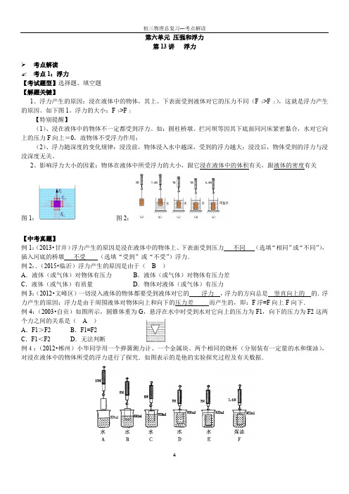 【中考物理考点解读】第13讲浮力(含答案)